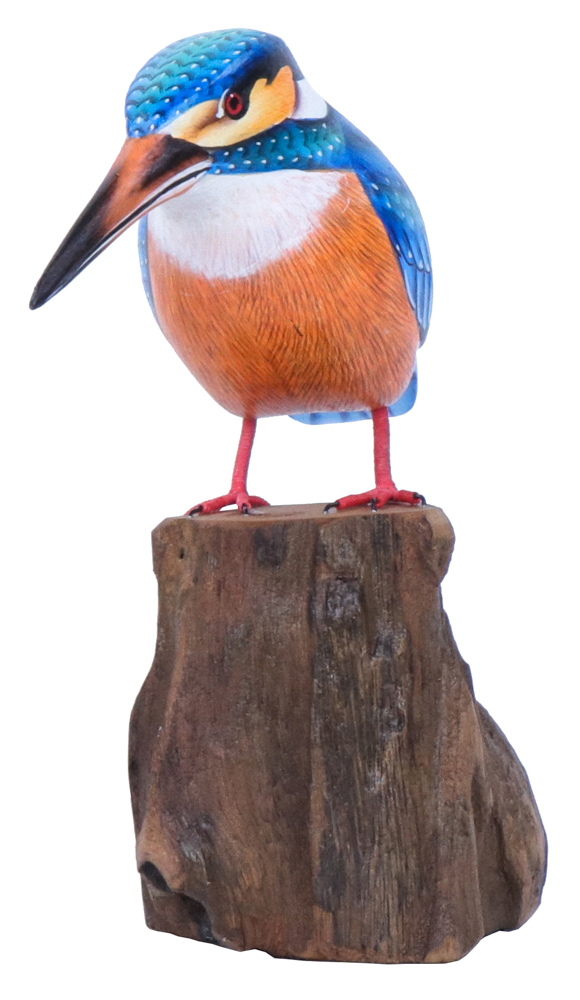Martin-Pêcheur sur Socle - Bleu, Orange & Blanc - 17 x 14 x 8 cm