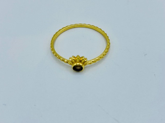COURONNE Argent Plaqué Or & Quartz Fumé (56) [Bague]