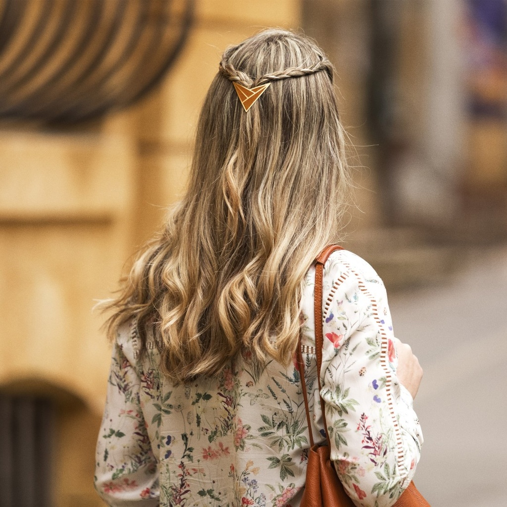 ZOE Laiton Doré & Email Camel Pailleté [Pince à Cheveux]