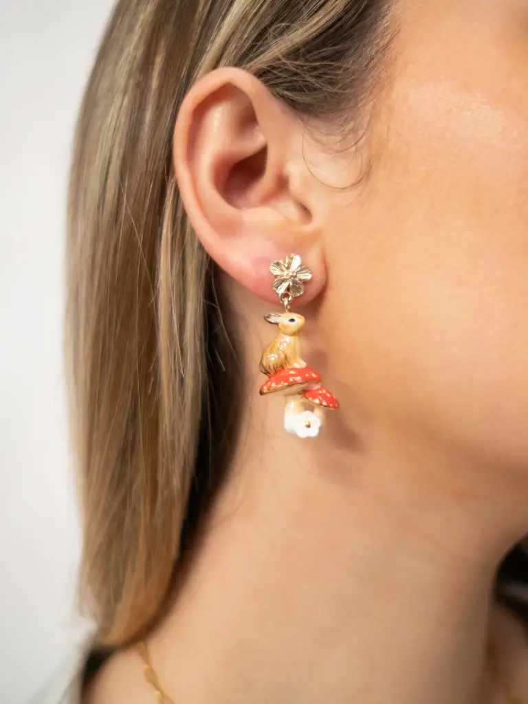 Boucles d'oreilles pendantes 'Lapin et Champignon' - Nach