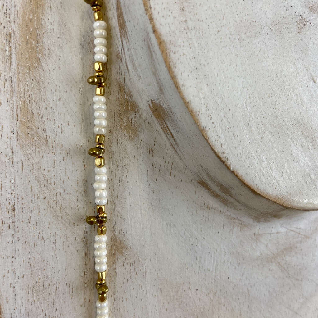 Sautoir 'Tara' - Laiton & Perles en Céramique - Blanc - Nataraj