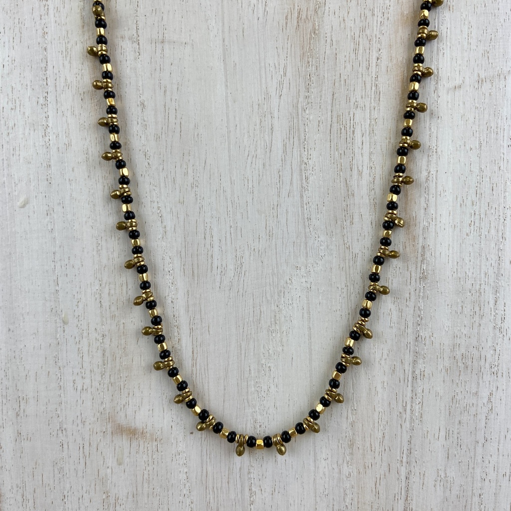 Sautoir 'Tara' - Laiton & Perles en Céramique - Noir - Nataraj