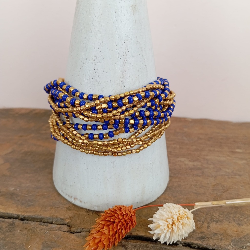 Bracelet 'Anjuna' - Laiton & Perles en Céramique - Bleu - Nataraj