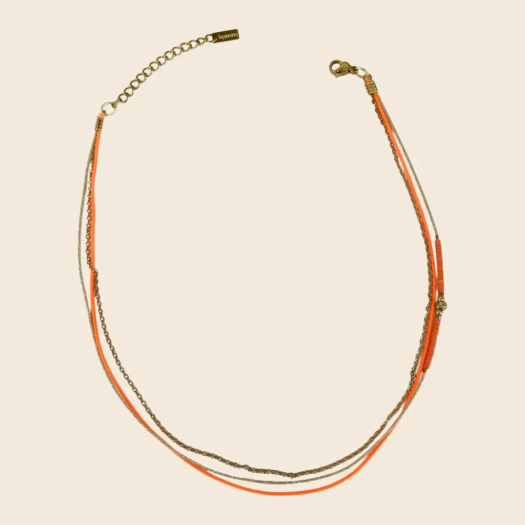 Bracelet double tour 'Fila' – Orange – Chaine acier & laiton doré 2µ – By Garance