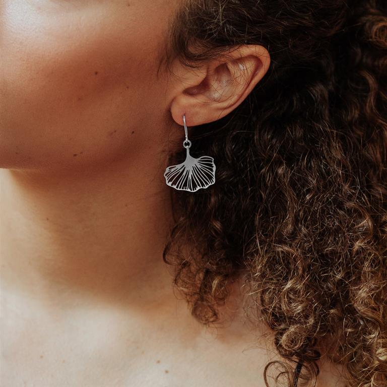 Boucles d'oreilles 'Gingko Biloba' – Laiton plaqué argent – RAS