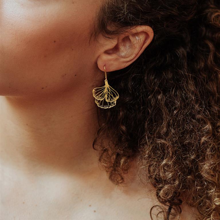 Boucles d'oreilles 'Gingko Biloba' – Laiton plaqué or – RAS