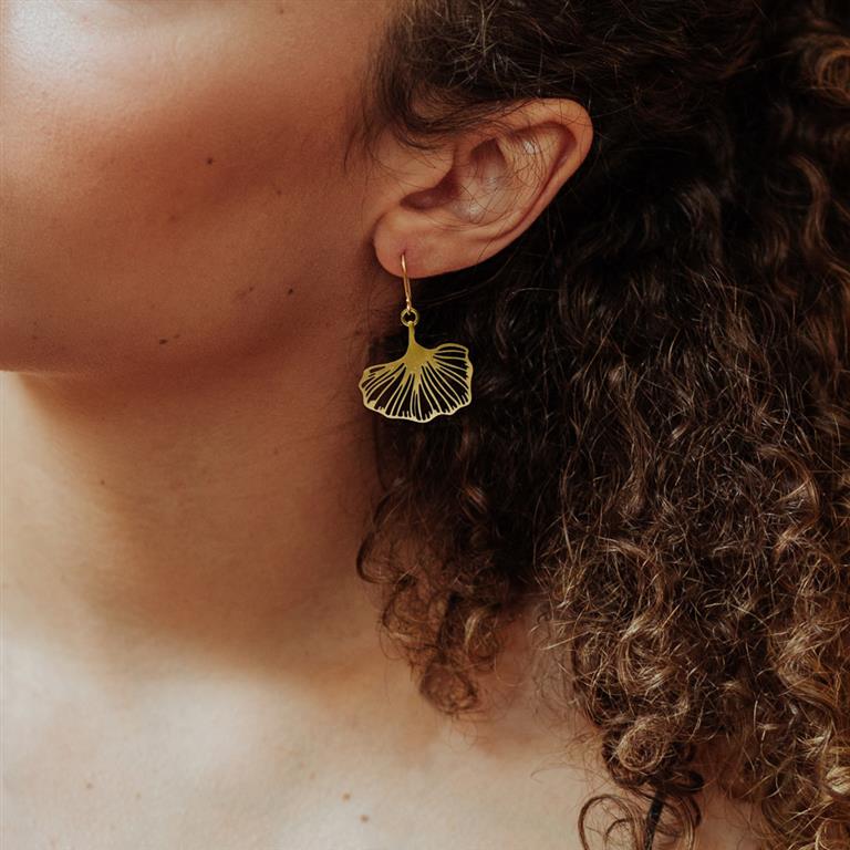 Boucles d'oreilles 'Gingko Biloba' – Laiton plaqué or – RAS