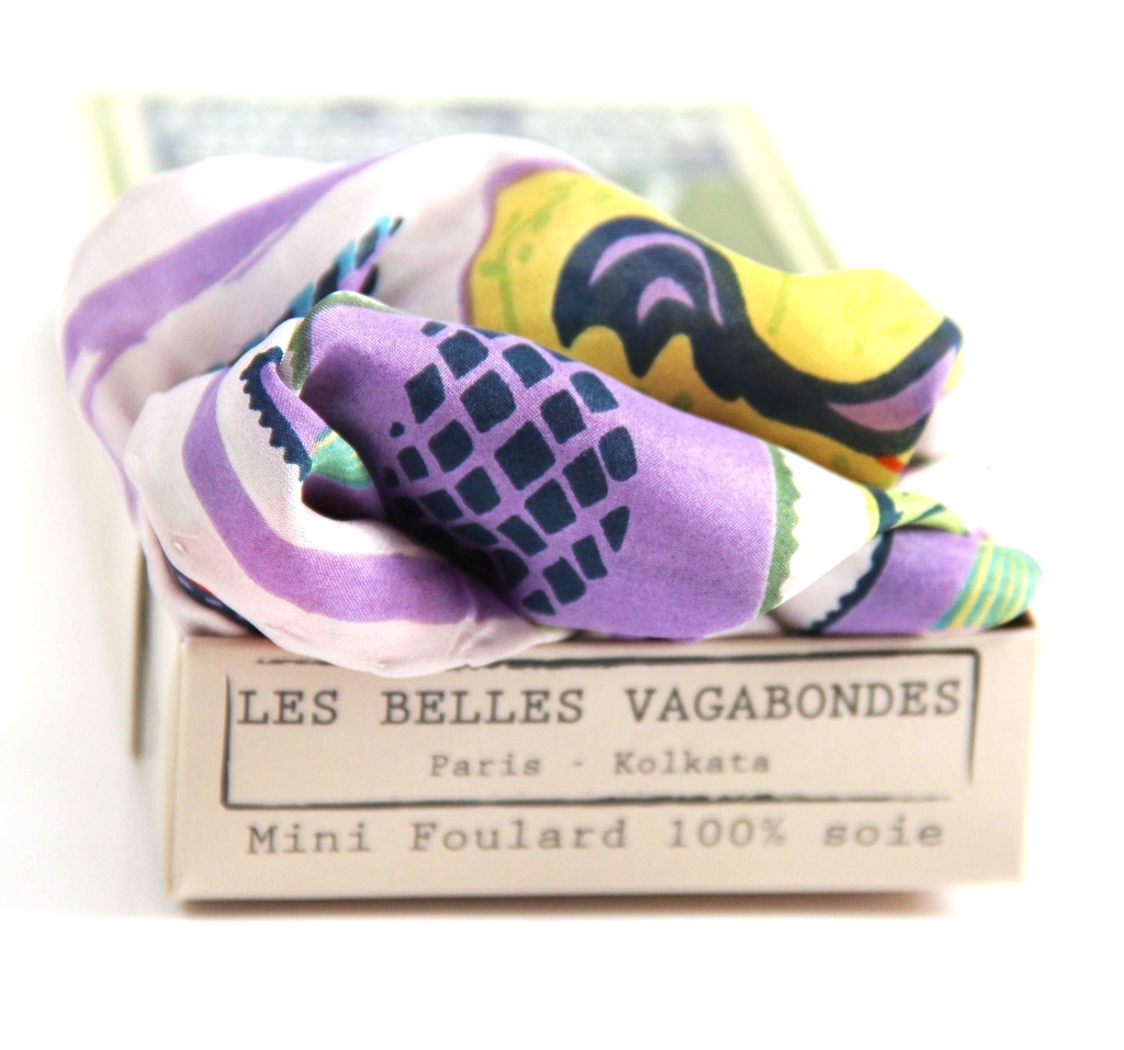 Mini foulard 'Postcard' – Prune – Soie – Les Belle Vagabondes