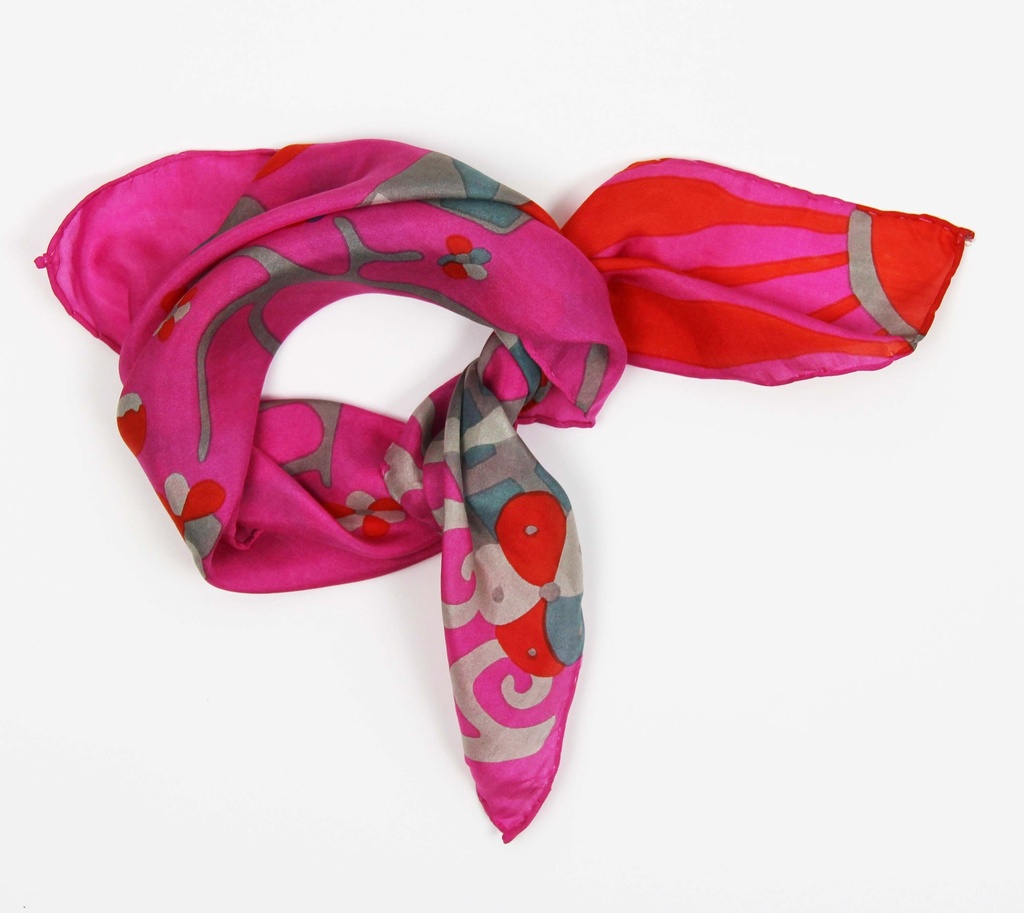 Mini foulard 'Sakura' – Fuchsia – Soie – Les Belle Vagabondes