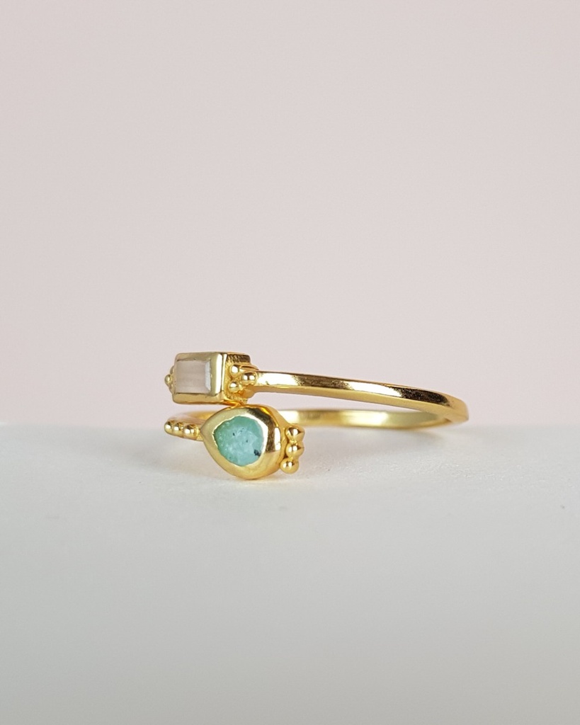 Bague 'Farah' – Plaqué Or – Amazonite – Muja Juma
