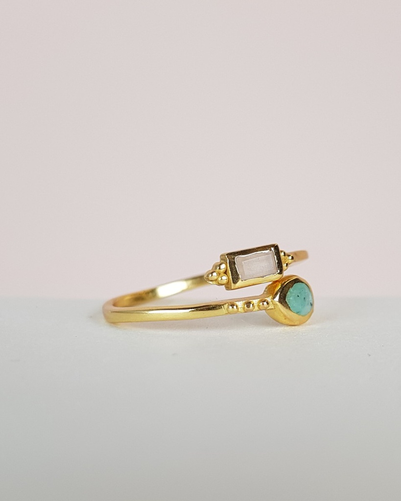 Bague 'Farah' – Plaqué Or – Amazonite – Muja Juma
