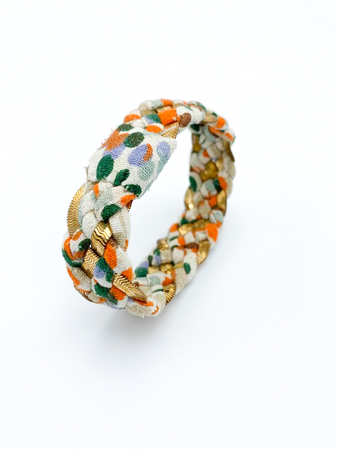 Bracelet Inna Torsadé Petits Pois Oranges et Verts sur Fond Clair [Bracelet Souple]