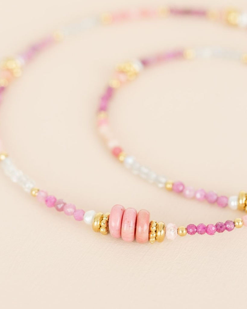 Collier – Acier Inoxydable – Rhodonite – Muja Juma