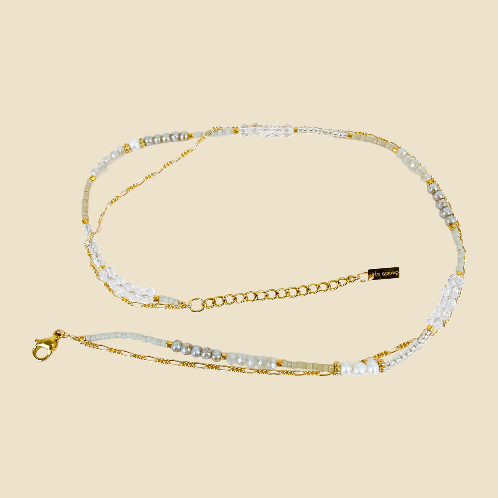 Bracelet double tour 'Sagi' – Chaine acier & laiton doré 2µ – Perle de culture – By Garance