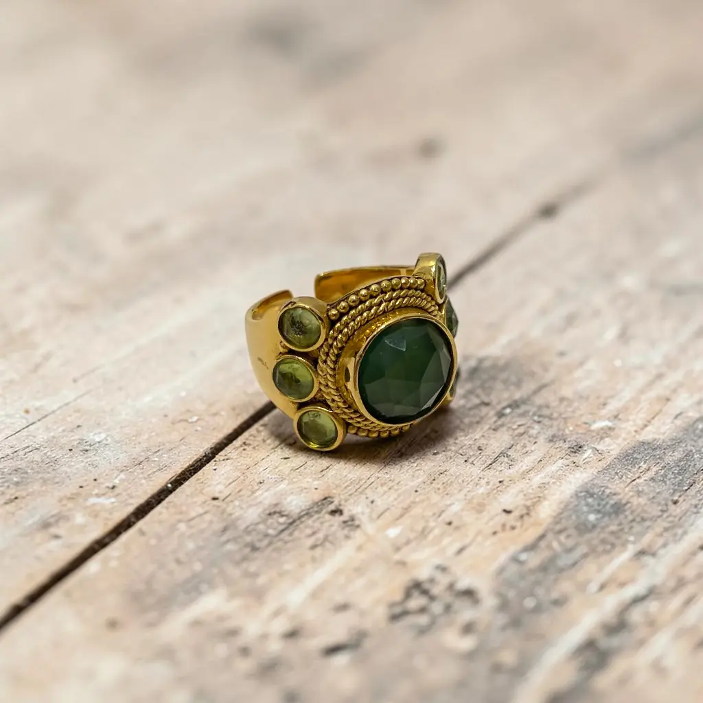 Bague 'Jasmine' Laiton plaqué or 3 microns & Serpentine et Péridot - LA2L
