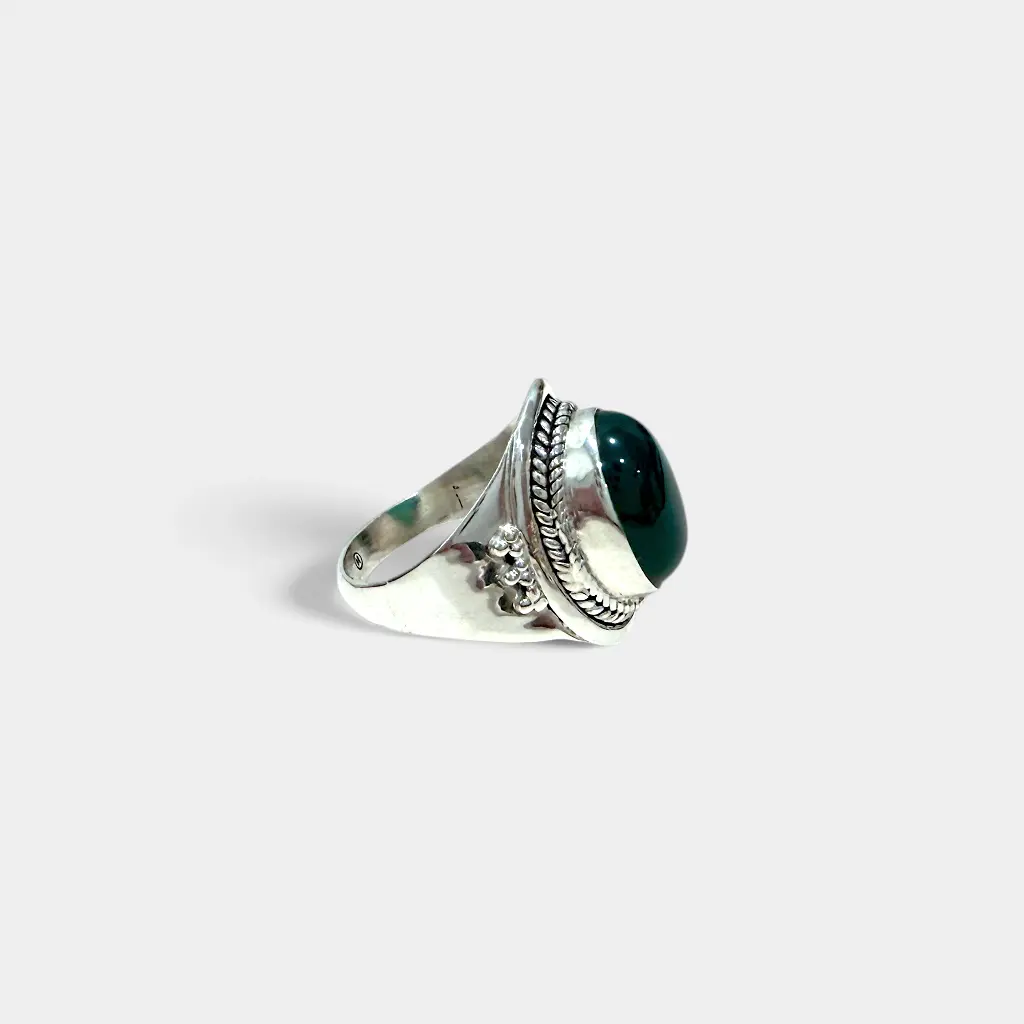 Bague – Argent 925 – Agate Verte [3634]
