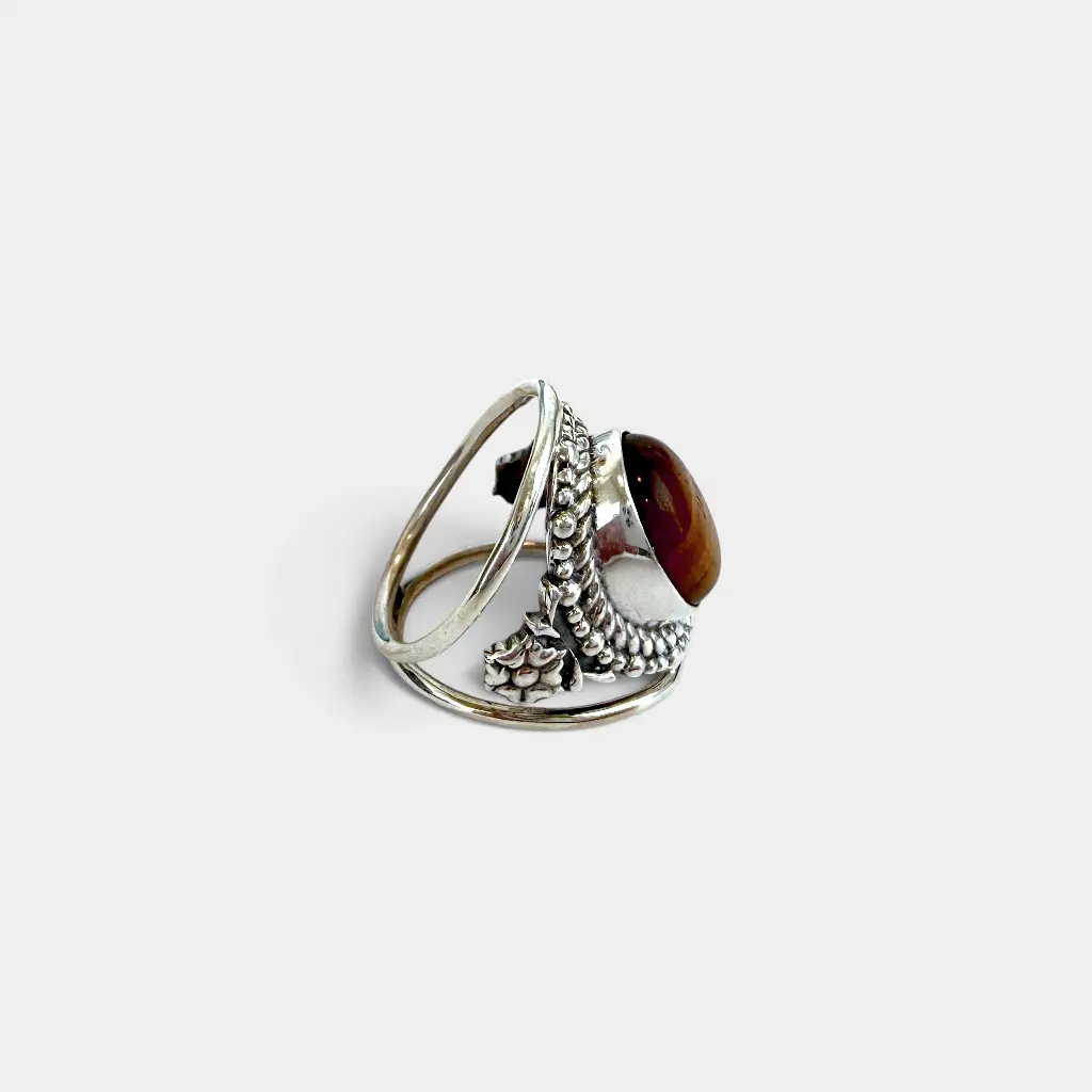 Bague – Argent 925 – Œil de Tigre – Taille 48 [3647]