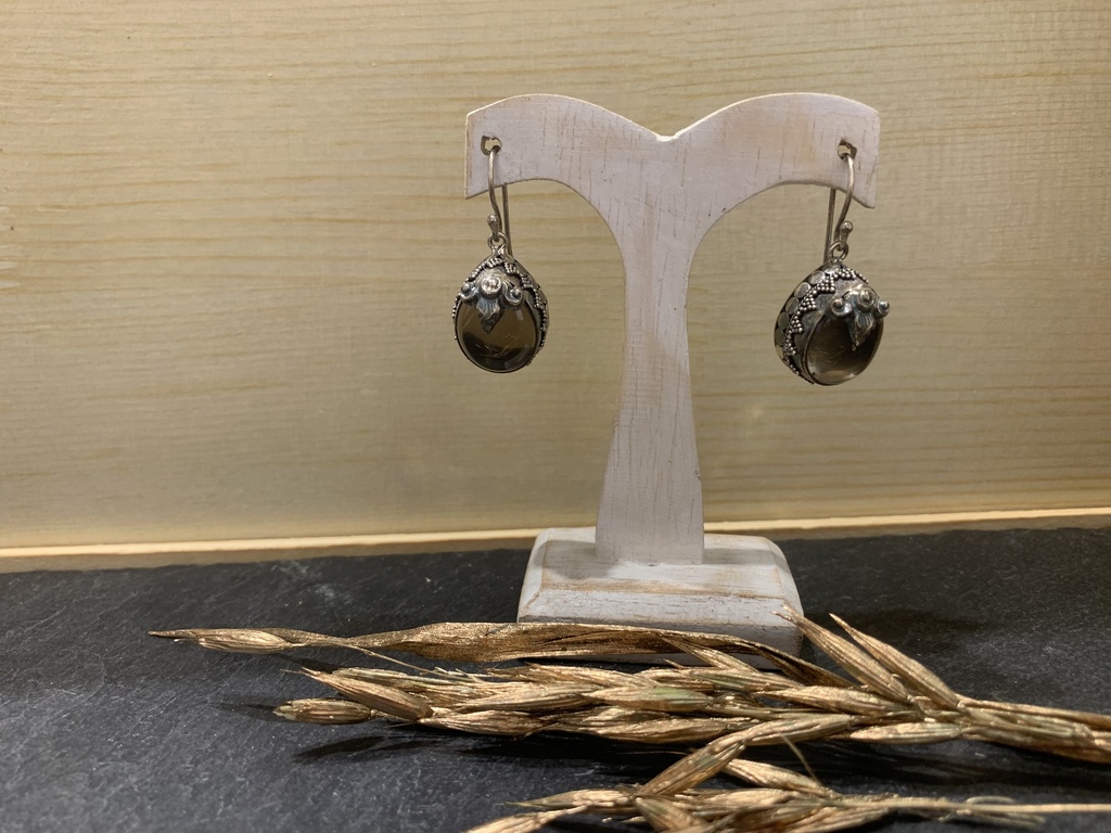 Boucles d'Oreilles Argent 925 & Quartz fume [0089]