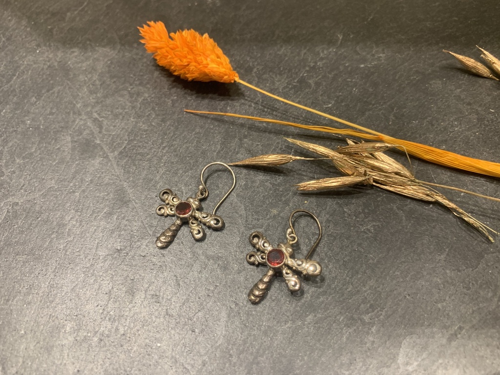 Boucles d'Oreilles Argent 925 & Grenat [0094]
