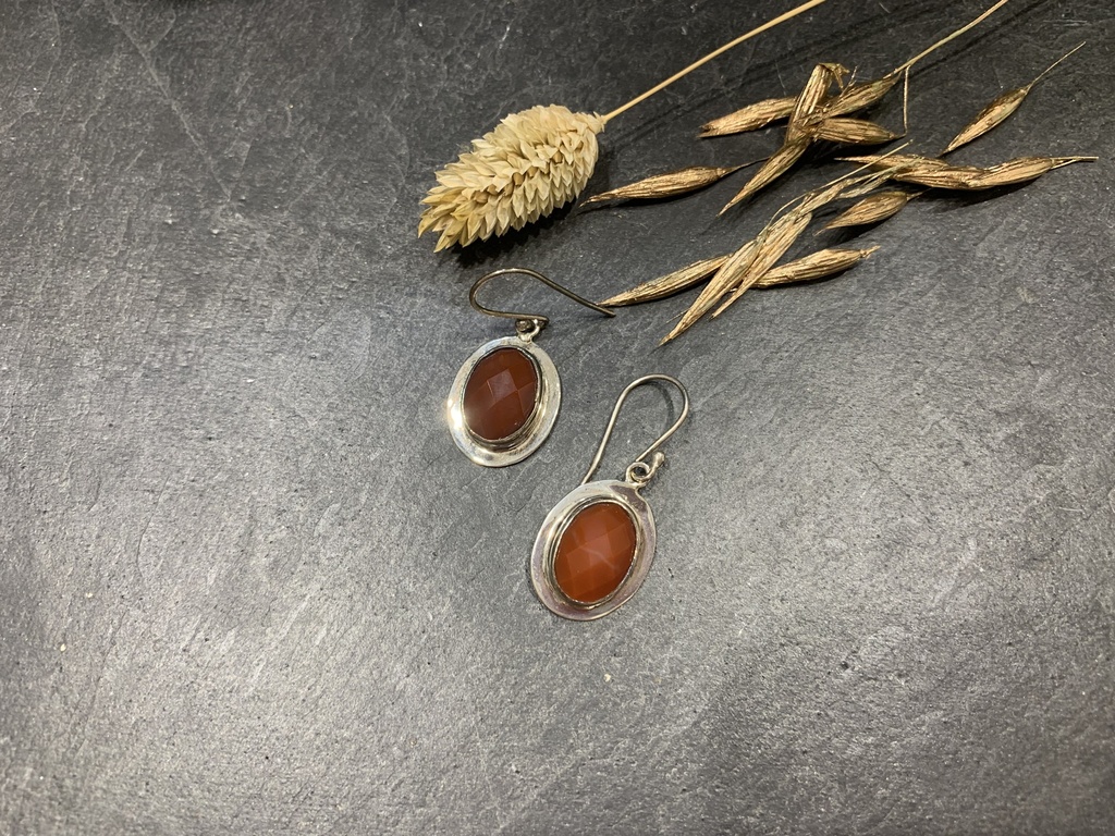 Boucle d'Oreille Argent 925 & Cornaline [0099]