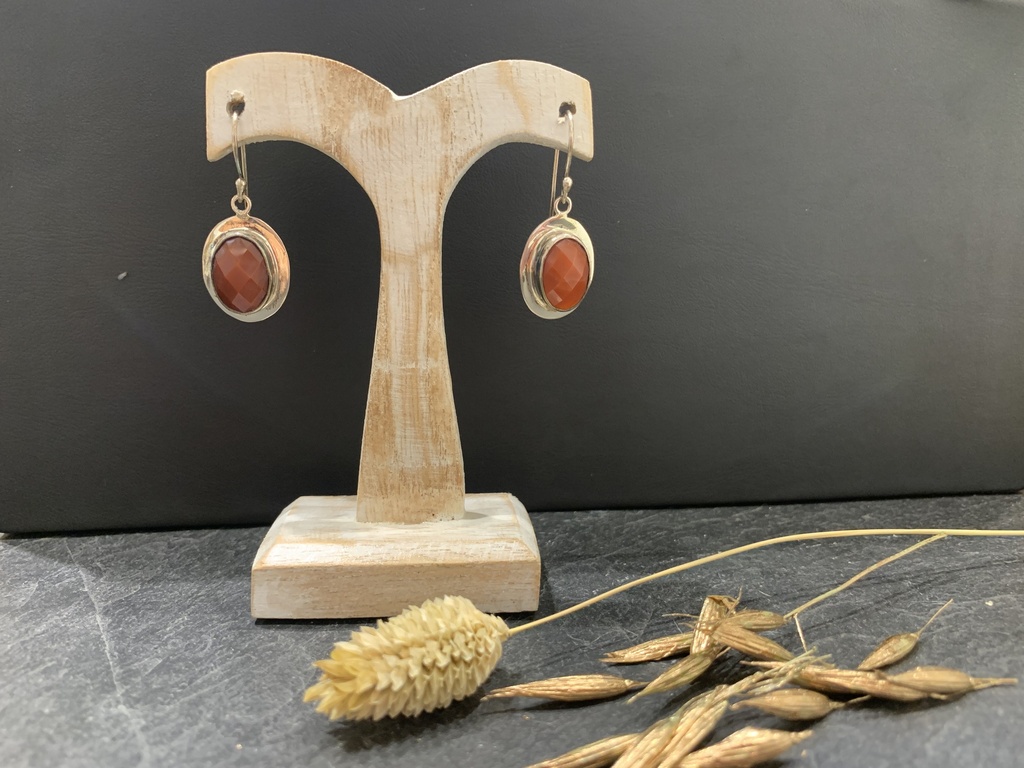 Boucle d'Oreille Argent 925 & Cornaline [0099]