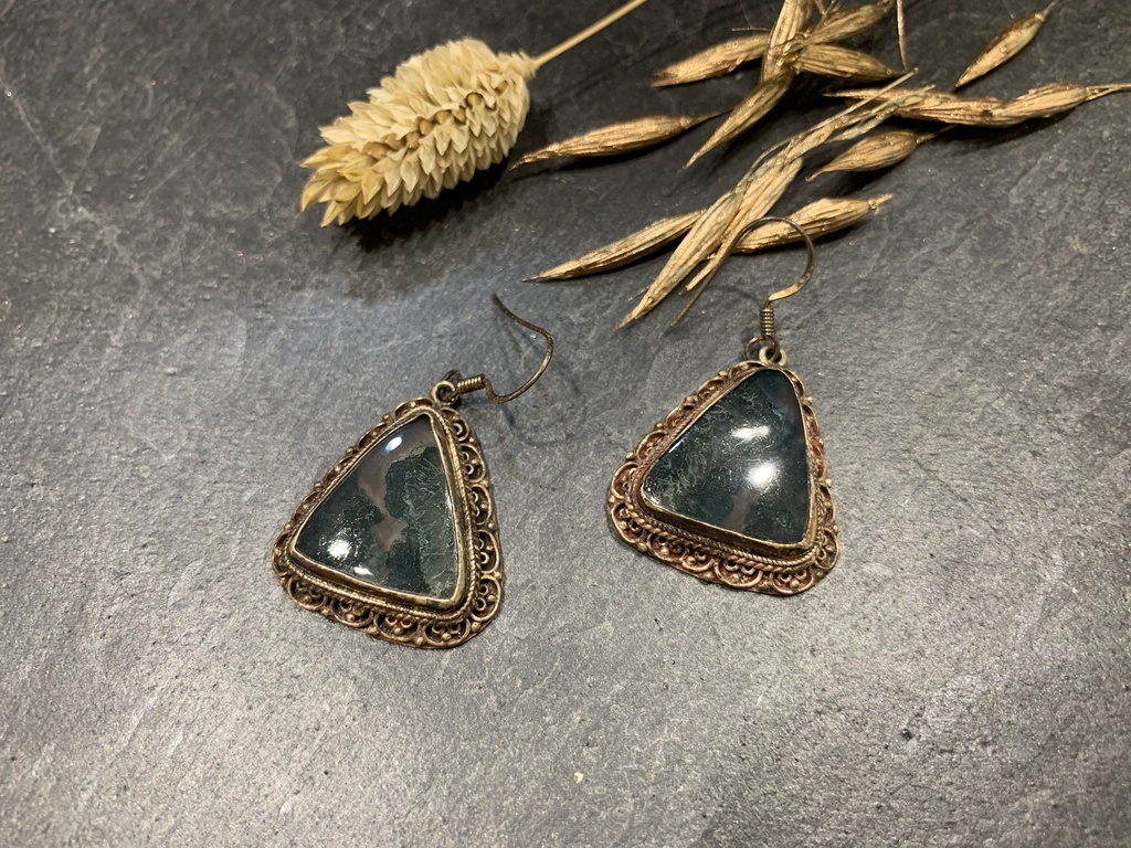 Boucle d'Oreille Argent 925 & Agate mousse [0100]