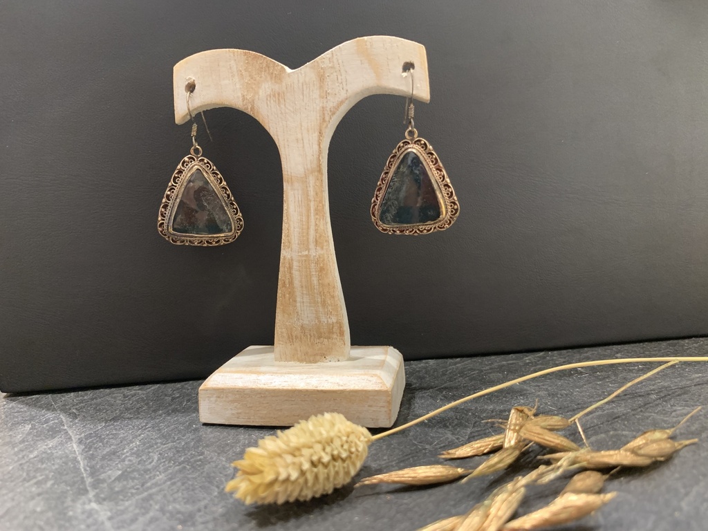 Boucle d'Oreille Argent 925 & Agate mousse [0100]