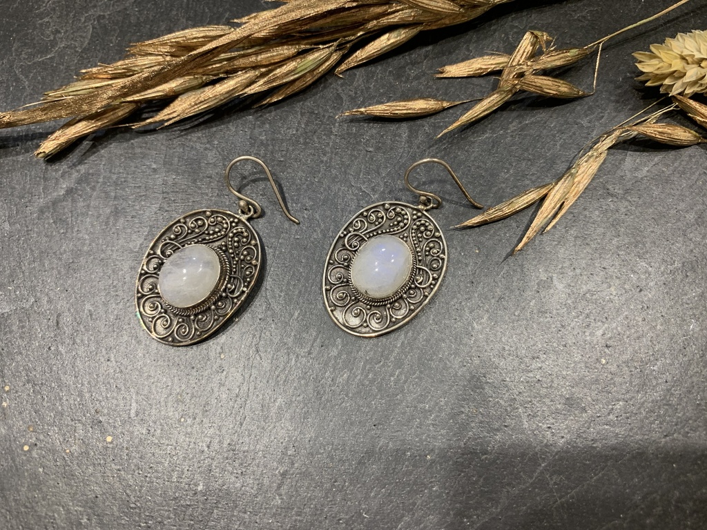 Boucle d'Oreille Argent 925 & Pierre de lune [0109]