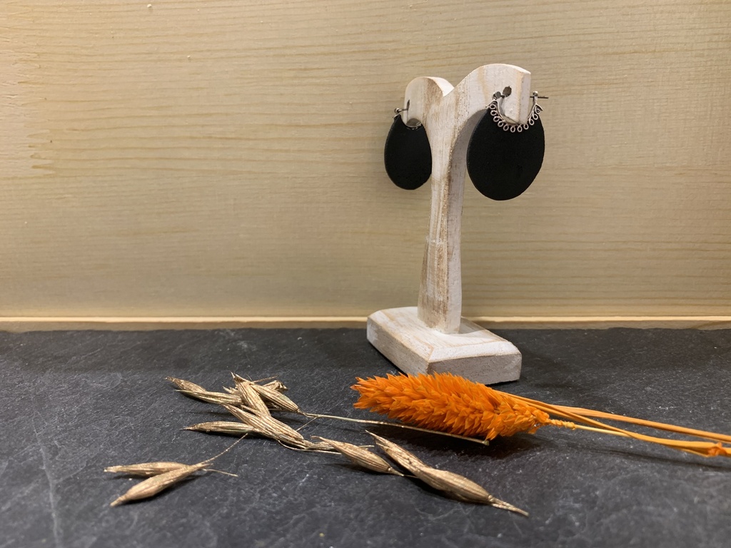 Boucle d'Oreille Argent 925 & Bois [0121]