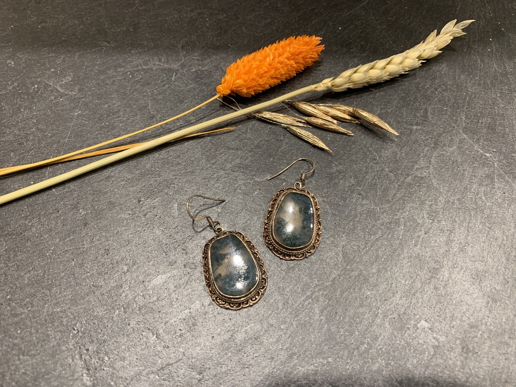 Boucle d'Oreille Argent 925 & Agate mousse [0204]