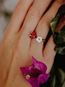 Bague Coccinelle et Fleur Blanche Plaquées Or & Porcelaine [Boucles d'Oreilles]