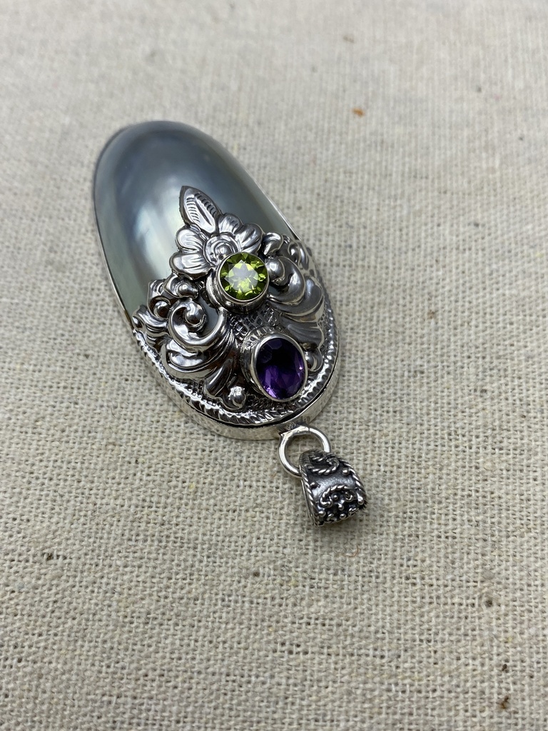 Pendentif Argent 925 & Nacre & Amethiste & Péridot [0277]