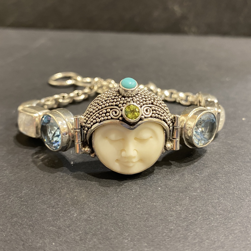 Bracelet Argent 925 & Topaze & Grenat & Pierre de lune & Turquoise & Péridot [0218]