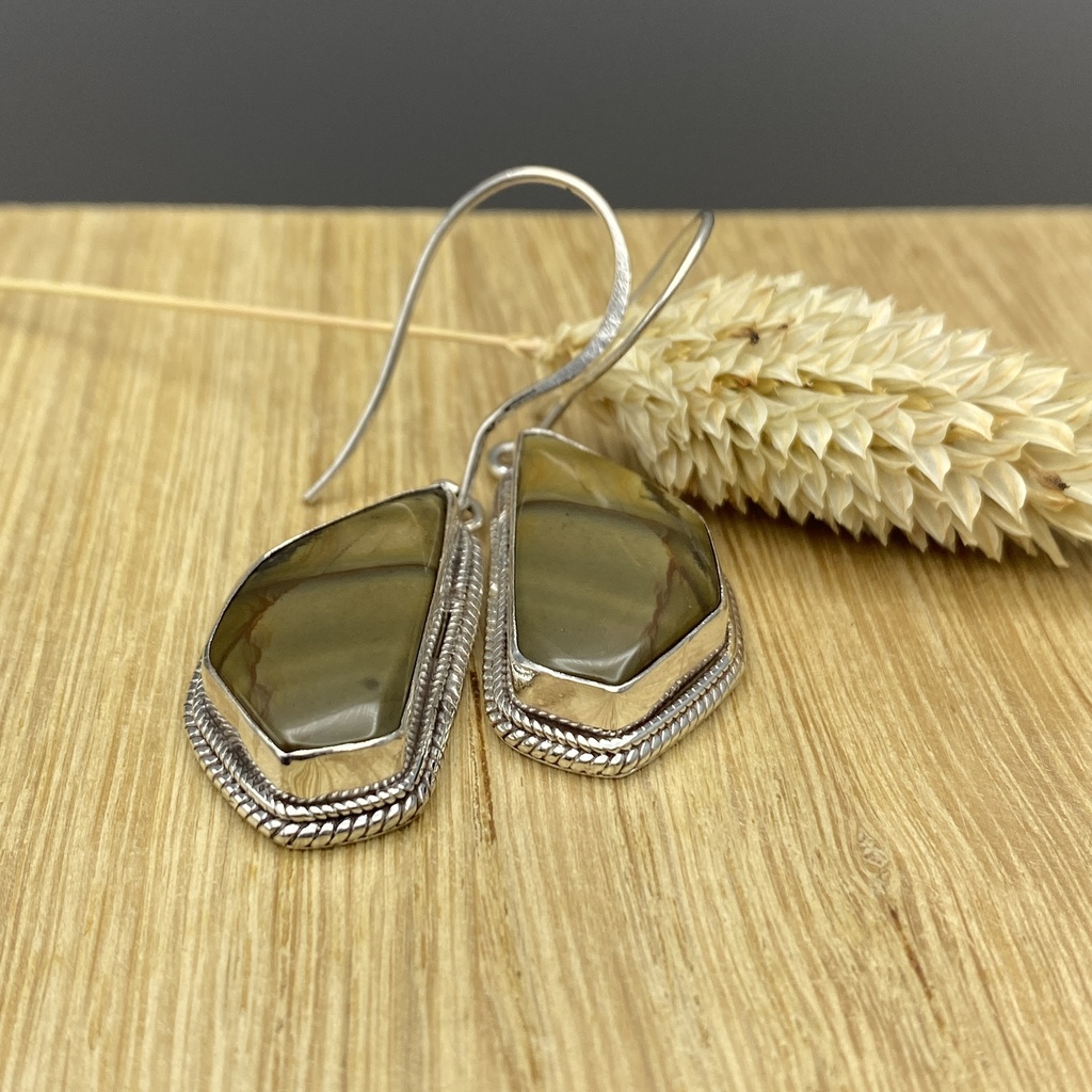Boucles d'Oreilles Argent 925 & Jaspe [0371]