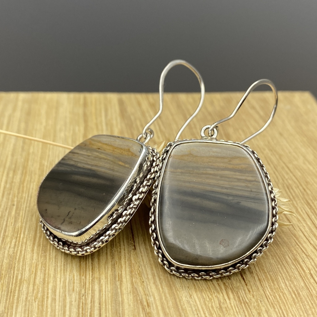Boucles d'Oreilles Argent 925 & Jaspe [0373]
