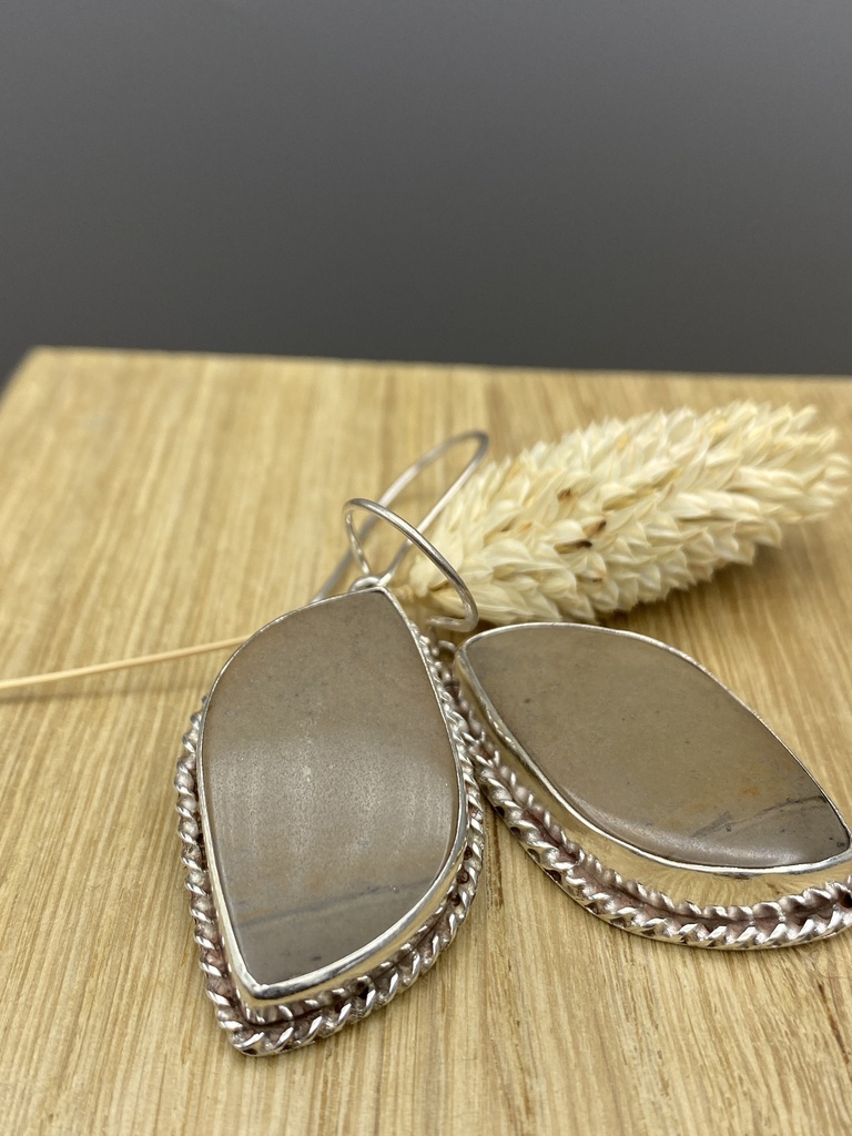 Boucles d'Oreilles Argent 925 & Jaspe [0412]