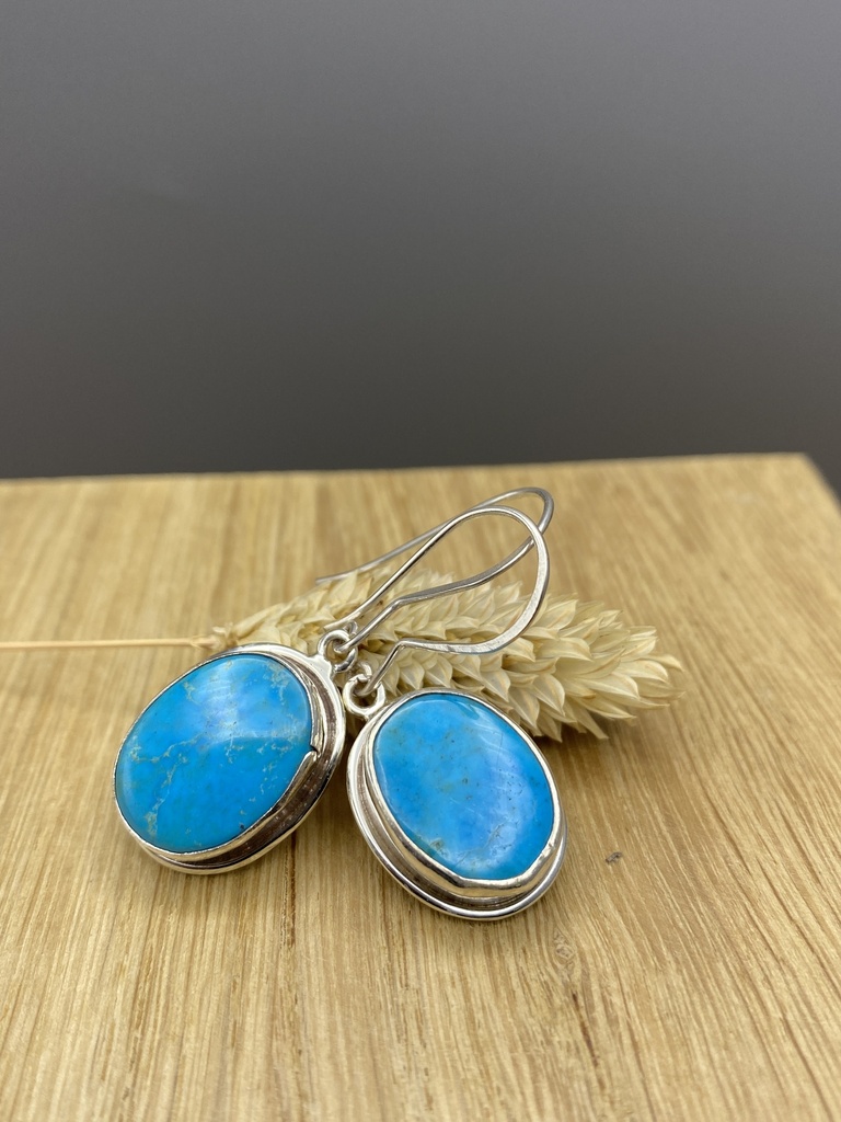 Boucles d'Oreilles Argent 925 & Turquoise [0431]