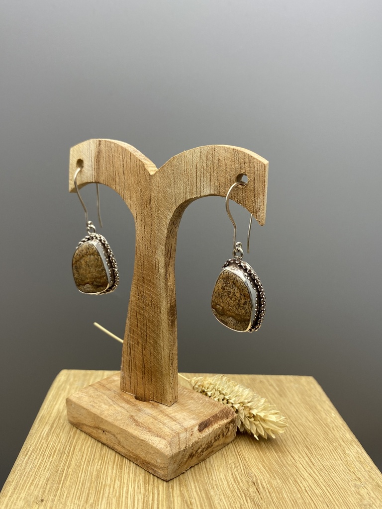 Boucles d'Oreilles Argent 925 & Jaspe [0433]