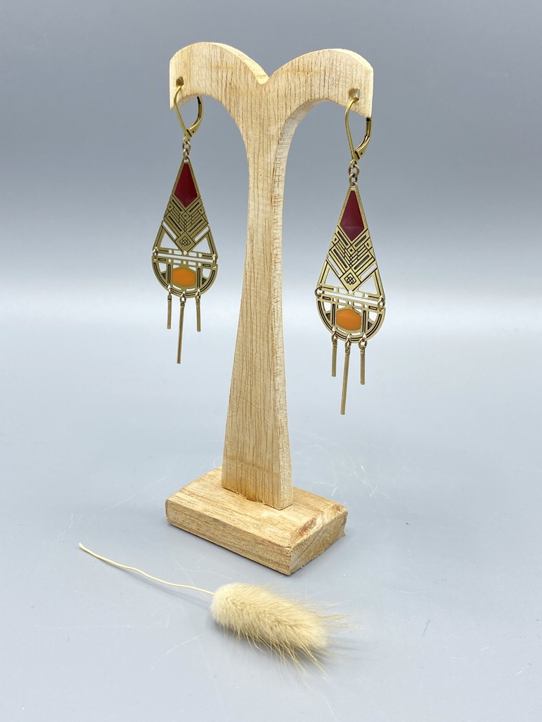 Boucles D'Oreilles Aztèque Orange et Bordeau
