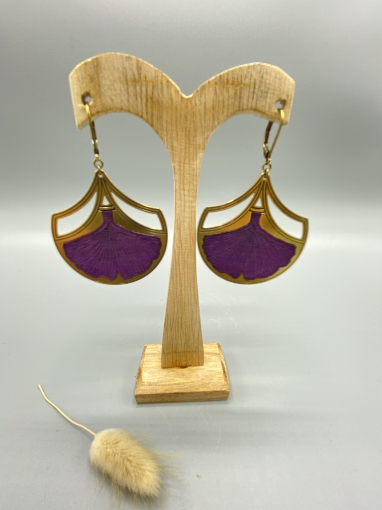 Boucles D'Oreilles Ginkgo Mauve