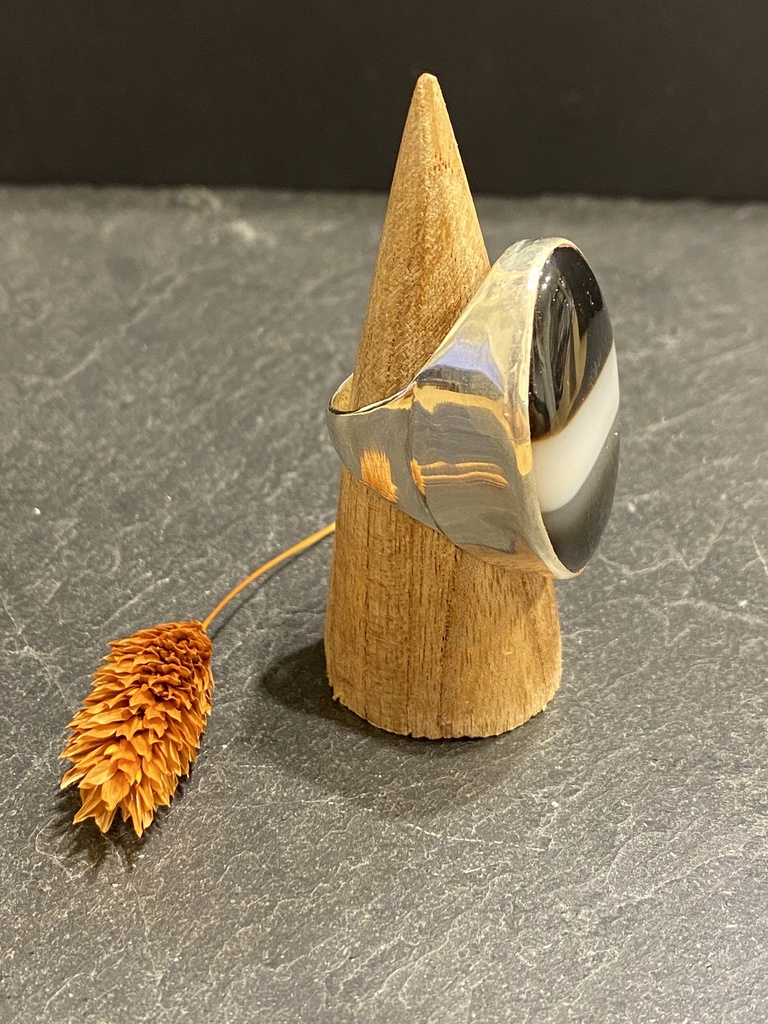 Bague Argent 925 & Agate Zébrée [0399]