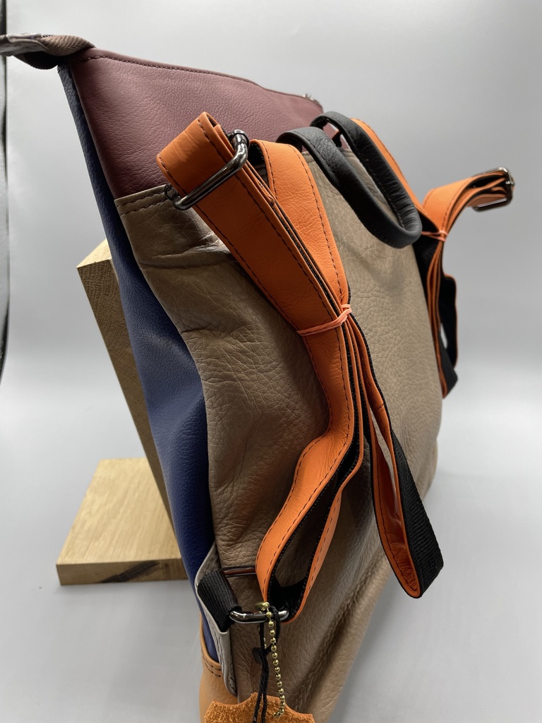 ALICE Cuir Bleu Foncé, Beige [Sac à dos]