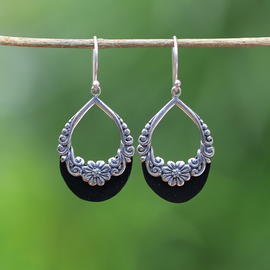 Boucles d'Oreilles Argent 925 & Coquillage Noir [0500]