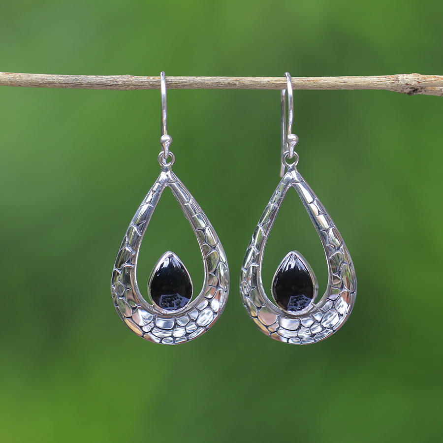 Boucles d'Oreilles Argent 925 & Coquillage Noir [0501]