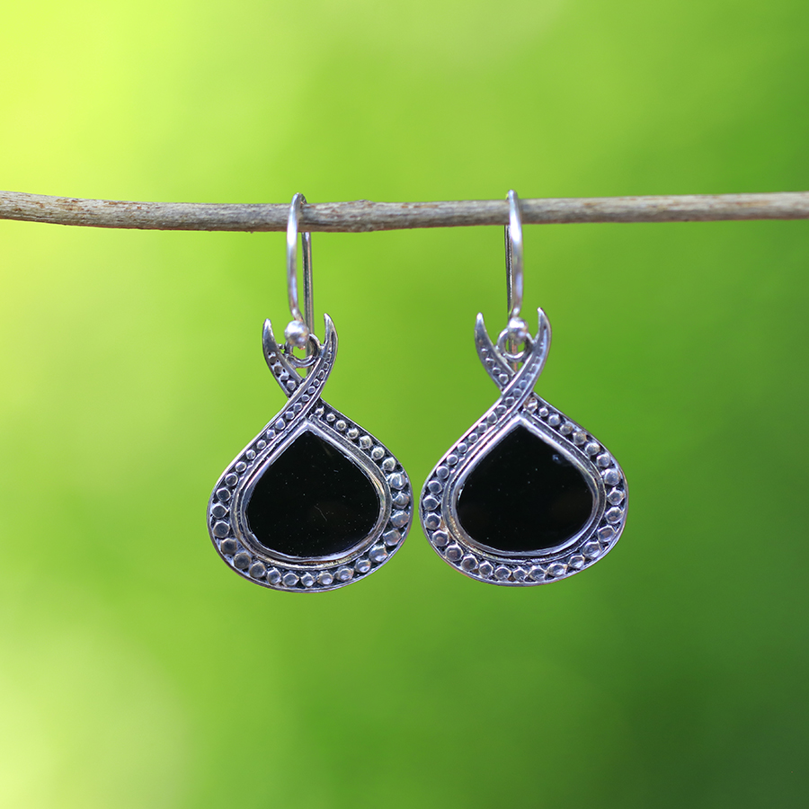 Boucles d'Oreilles Argent 925 & Coquillage Noir [0518]