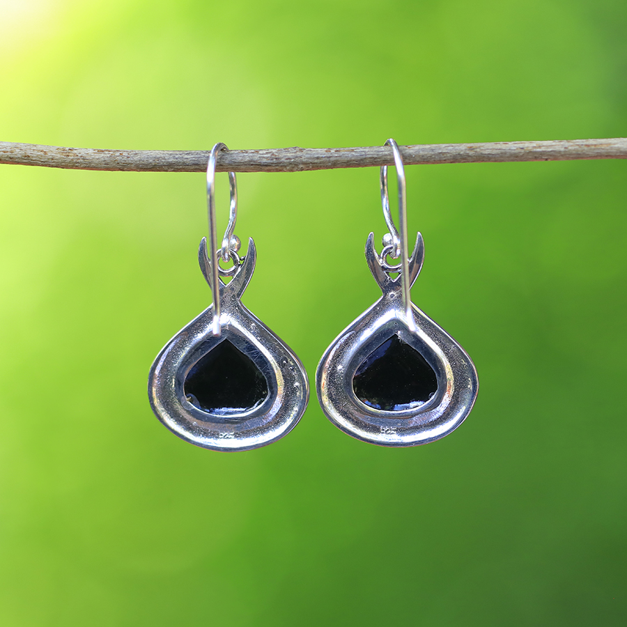 Boucles d'Oreilles Argent 925 & Coquillage Noir [0518]