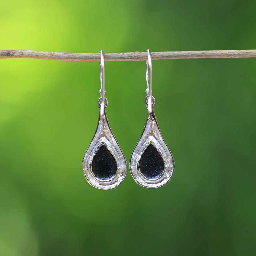 Boucles d'Oreilles Argent 925 & Coquillage Noir [0519]