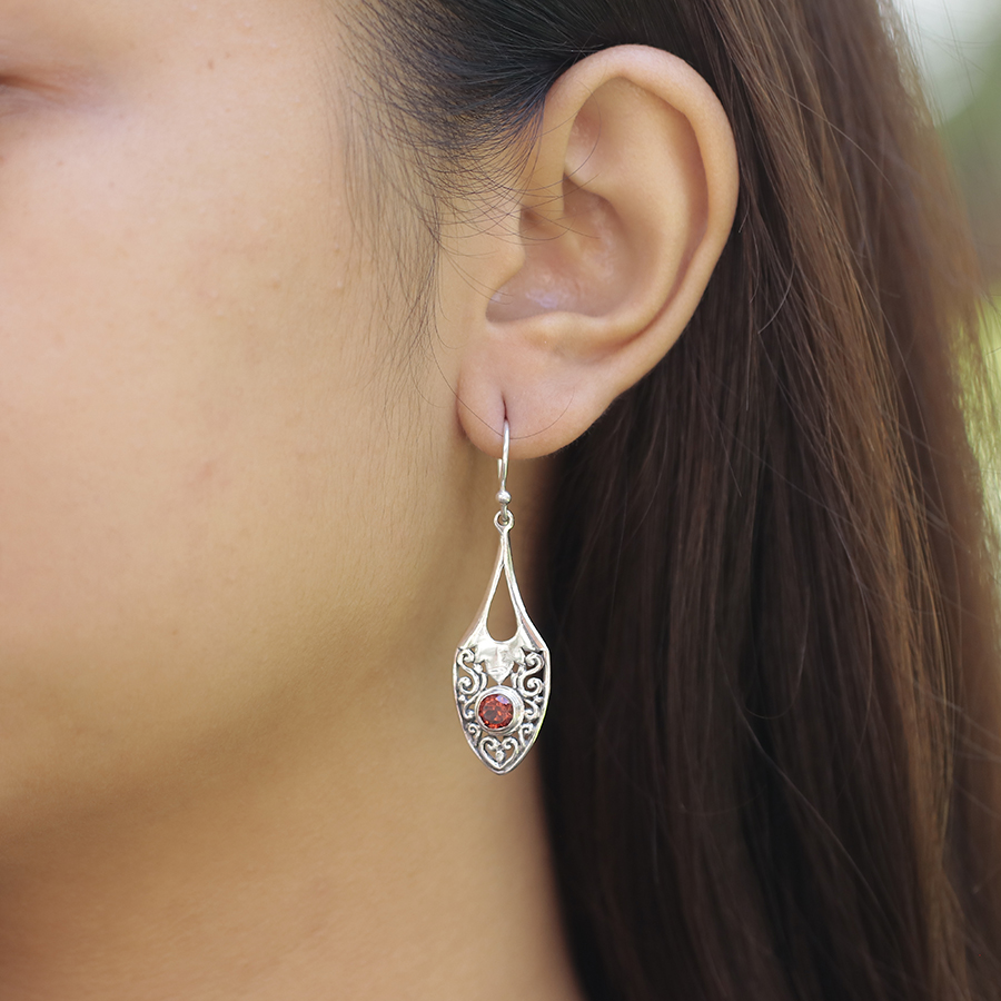 Boucles d'Oreilles Argent 925 & Grenat [0523]