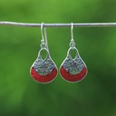 Boucles d'Oreilles Argent 925 & Corail Rouge [0531]