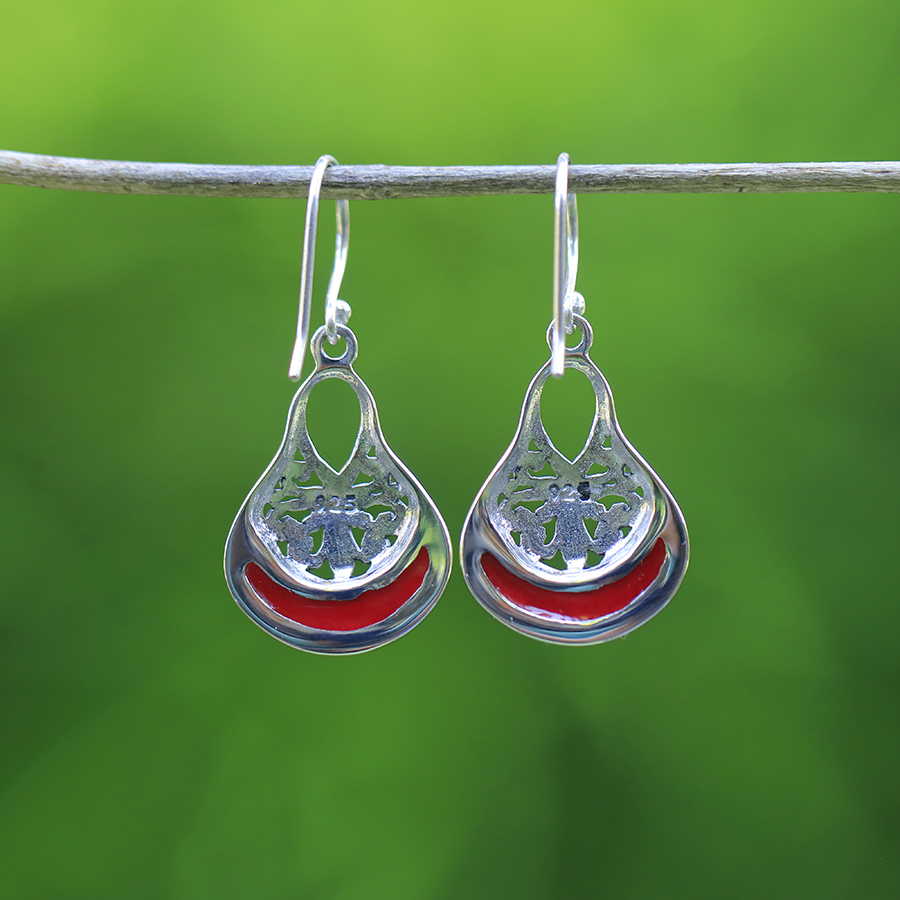Boucles d'Oreilles Argent 925 & Corail Rouge [0531]